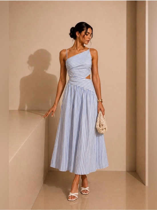 Commense Dresses & Skirts - COMMENSE Striped Cut Out Asymmetrical Long Dress